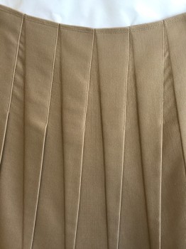 ANN KLEIN, Taupe, Wool, Solid, No Waistband, Narrow Triangle Large Pleat Design, Side Zip, Shinny Khaki Lining