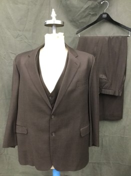 JACK VICTOR, Dk Brown, Black, Wool, Birds Eye Weave, Single Breasted, Collar Attached, Notched Lapel, 3 Pockets, 2 Buttons