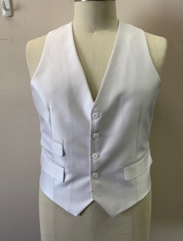 TAZIO, White, Polyester, Solid, V-neck, Button Front, Adjustable Back, 3 Pockets,