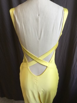 FOX 92, Yellow, Silk, Solid, 1" Wide V-neck & Straps, Dark Yellow Lining, 1" Seams Waist, Cut-out Criss-cross Back, Side Zip,