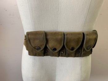 Unisex, Sci-Fi/Fantasy Belt, N/L, Olive Green, Black, Cotton, Solid, -40", Aged Canvas Duck, Plastic Buckle, Adjustable to 40", All Over Pouches