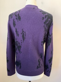 Mens, Cardigan Sweater, JOHN VARVATOS, Camel Brown, Purple, Black, Cotton, Polyester, Abstract , M, V-neck, Long Sleeves, Thick