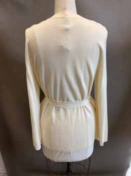 Womens, Sweater, ANNE KLEIN, Ivory White, Acrylic, Viscose, Solid, XL, Long Sleeves, Button Front, 6 Gold Buttons, Crew Neck, Self Belt, Extra Button Attached