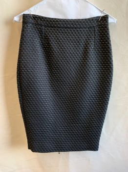 Womens, Skirt, Knee Length, LANVIN, Black, Gold, Synthetic, Grid , W 26, Textured Grid with Gold Woven Stripes, Zip Back, Pencil