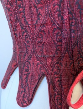N/L MTO, Wine Red, Black, Polyester, Swirl , Brocade, 1" Wide Straps, Scoop Neck, Tabbed Waist/Hem, Boned Structure, Lace Up in Front and in Back, Made To Order Reproduction, 1600's