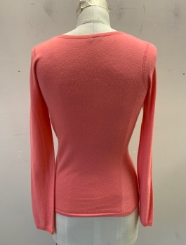 AGNONA, Salmon Pink, Cashmere, Cotton, Solid, Lightweight Knit, V-neck, Long Sleeves