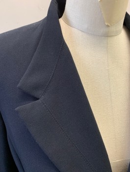 Womens, Blazer, CALVIN KLEIN, Navy Blue, Polyester, Rayon, Solid, Sz.6, Single Breasted, Notched Lapel with Diamond Shaped Panel, 1 Snap Closure, 2 Slanted Pockets with Flaps