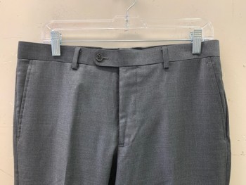 JOHN VARVATOS, Charcoal Gray, Wool, Solid, F.F, Side Pockets, Zip Front, Belt Loops