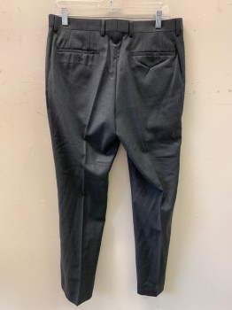 JOHN VARVATOS, Charcoal Gray, Wool, Solid, F.F, Side Pockets, Zip Front, Belt Loops