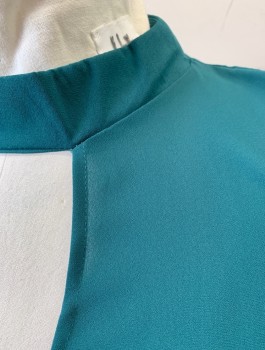 LILIAN, Teal Green, Polyester, Solid, Chiffon, 3/4 Sleeves with Open Shoulder Cutouts, Stand Collar, Plunging Surplice V-neck with Drapey Wrapped Detail, 2 Buttons at Center Back Neck