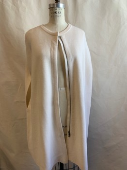 Womens, Poncho, NL, Ivory White, Wool, Solid, S, Sleeveless, Dual Zip Front, Button at Neck