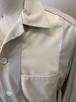 ANTO BEVERLY HILLS, Ivory White, Off White, Polyester, Color Blocking, Long Sleeves, Button Front, 6 Buttons, Welt Chest Pocket, Top Stitch, Back Darts, Button Cuffs, Repro