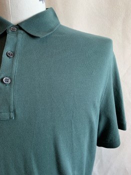 MICHAEL KORS, Dk Olive Grn, Cotton, Elastane, Solid, 3 Metal Buttons Down Front, Short Sleeves, Collar Attached