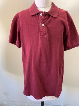 Childrens, Polo, GAP KIDS, Red Burgundy, Cotton, Solid, XL, Pull On, 2 Buttons,  Short Sleeves,