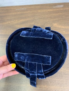Womens, Hat, N/L, Midnight Blue, Cotton, Silk, Solid, Velvet, Circular Disc That Sits on Top of Head, Tabs at Sides for Pins, Self Trim Details at Side, in Good Shape