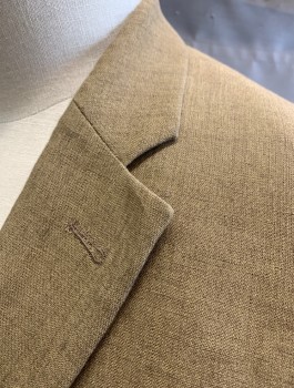 JOHN VARVATOS, Lt Brown, Linen, Solid, Single Breasted, Notched Lapel, 2 Buttons, 3 Pockets, Oversized/Boxy Fit