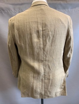 Mens, Sportcoat/Blazer, JOHN VARVATOS, Lt Brown, Linen, Solid, 44R, Single Breasted, Notched Lapel, 2 Buttons, 3 Pockets, Oversized/Boxy Fit