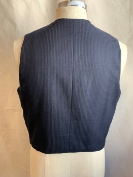 Mens, Vest 1890s-1910s, N/L, Navy Blue, White, Wool, Stripes - Pin, 46, Navy with White Pin Stripes, 6 Button Front, 4 Pockets,