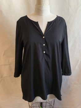 14TH & UNION, Black, Polyester, Solid, V-neck, 2 Buttons Half Placket, Long Sleeves