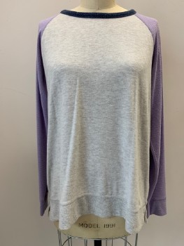 SONOMA, Lt Beige, Lilac Purple, Navy Blue, Rayon, Polyester, Color Blocking, L/S, Round Neck,