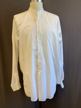 Mens, Shirt 1890s-1910s, MTO, White, Cotton, Solid, 38, 15.5, Band Collar, Button Front, L/S