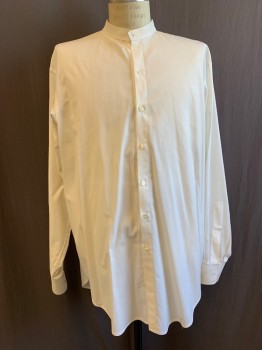 Mens, Shirt 1890s-1910s, MTO, White, Cotton, Solid, 38/39, 16, Band Collar, Button Front, L/S