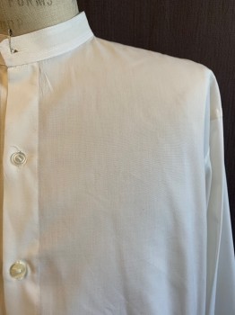 Mens, Shirt 1890s-1910s, MTO, White, Cotton, Solid, 38/39, 16, Band Collar, Button Front, L/S