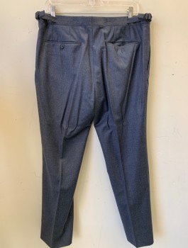 BURBERRY, Blue-Gray, Wool, Solid, F.F, Slash Pockets, Adjustable  Side Buckle Tabs, Watch Pocket