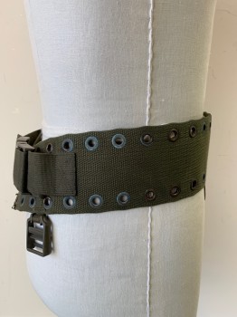 Unisex, Sci-Fi/Fantasy Belt, NL, Olive Green, Cotton, Silver Grommets, 4 Tabs with Plastic Buckles, Side Release Buckle