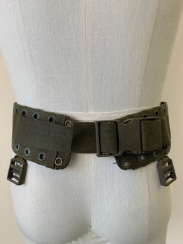 Unisex, Sci-Fi/Fantasy Belt, NL, Olive Green, Cotton, Silver Grommets, 4 Tabs with Plastic Buckles, Side Release Buckle