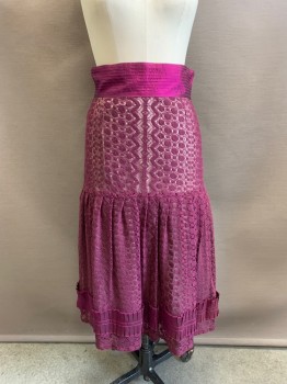TRACY REESE, Purple, Wool, Cotton, Circles, Side Zipper, Pleated Hem, Champagne Lining