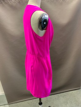 AMANDA UPRICHARD, Fuchsia Pink, Silk, Solid, Pleated Front Neckline. Elastic WB