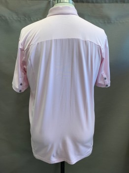 ADIDAS, Pink, Polyester, Golf Shirt, Solid Yoke, Self Vertical Stripes, C.A., 1/4 Button Front, S/S