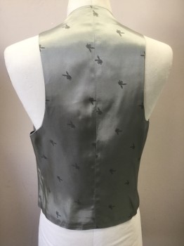 PLAYBOY, Lt Gray, Cotton, Silk, Heathered, Suit Vest, 5 Buttons, 2 Pockets, Silver Silk Back with Gray Playboy Bunnies