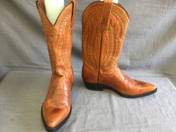 Womens, Cowboy Boots, MEZCALERO, Caramel Brown, Leather, 11EE, Pull On, Top Stitching