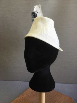 Womens, Hat, NL, Off White, Straw, Solid, Off White Straw with Back Lip, (Missing Feathers)