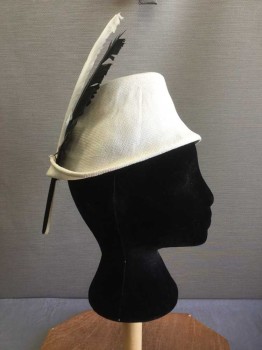 Womens, Hat, NL, Off White, Straw, Solid, Off White Straw with Back Lip, (Missing Feathers)