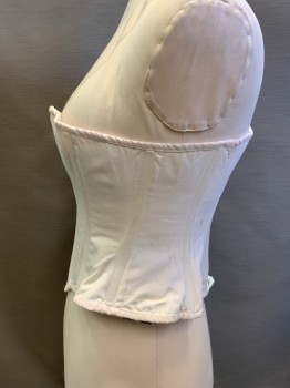 Womens, Corset 1890s-1910s, MTO, Lt Pink, Cotton, Solid, W29, B38, Light Pink Coutil with Cream Lacing Back,