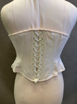 Womens, Corset 1890s-1910s, MTO, Lt Pink, Cotton, Solid, W29, B38, Light Pink Coutil with Cream Lacing Back,