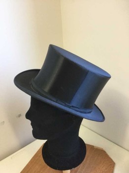 Mens, Top Hat, N/L, Black, Silk, Solid, 7 1/4, Silk Tophat with Ribbed Ribbon Hatband/Trim