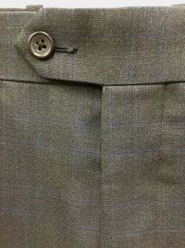 PAUL BETENLY, Charcoal Gray, Dk Blue, Wool, Plaid-  Windowpane, Charcoal with Dark Blue Windowpane, Flat Front, Zip Fly, Button Tab Waist, 5 Pockets, Straight Leg