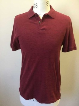 OLD NAVY, Maroon Red, Black, Cotton, Polyester, Heathered, Short Sleeves, Pique Knit, 3 Buttons,  Ribbed Knit Collar Attached/Cuff