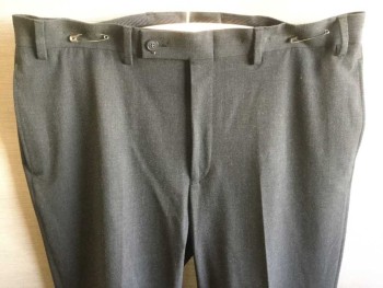 VAN HEUSEN, Charcoal Gray, Polyester, Rayon, Solid, Flat Front, Zip Front, Tab Waistband, Belt Loops, 4 Pockets,