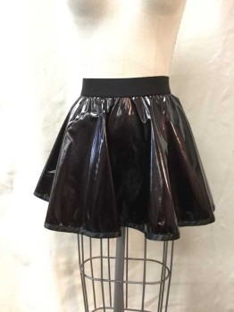 CATHERINE COATNEY, Black, Faux Leather, Synthetic, Solid, Black Patent Leather, Zip Back, Elastic Waist