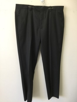GIORGIO FIORELLI, Black, Wool, Solid, Flat Front, Zip Fly, Button Tab, Belt Loops