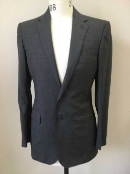 RALPH LAUREN, Gray, Black, Wool, Plaid, Single Breasted, 2 Buttons, Hand Picked Collar/Lapel, 3 Pockets