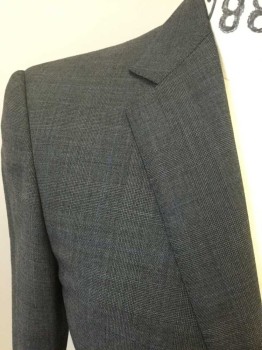 Mens, Suit, Jacket, RALPH LAUREN, Gray, Black, Wool, Plaid, 38R, Single Breasted, 2 Buttons, Hand Picked Collar/Lapel, 3 Pockets