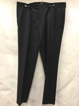 BAR III  SLIM FIT , Black, Wool, Solid, Flat Front, Zip Front, 1 Button at Waistband