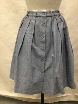 Moon, Gray, Cotton, Polyester, Elastic Waist, Button Front, Belt Loops, Pleated, Knee Length