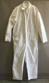 RED KAP, White, Poly/Cotton, Solid, Zip/Snap Front, Collar Attached, Long Sleeves, 8 Pockets, 1.5" Waistband, Doubles,